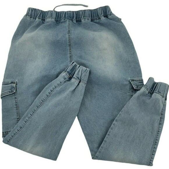 Almost Famous Jeans Womens Large Elastic Waist Drawstring Utility Jogger Denim - Picture 6 of 11